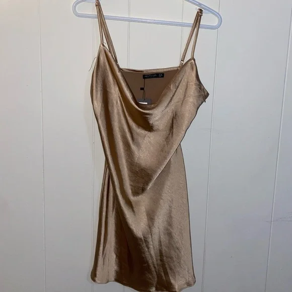 nasty gal sought after cowl satin dress Black Textured Satin Cowl Front Mini Dress